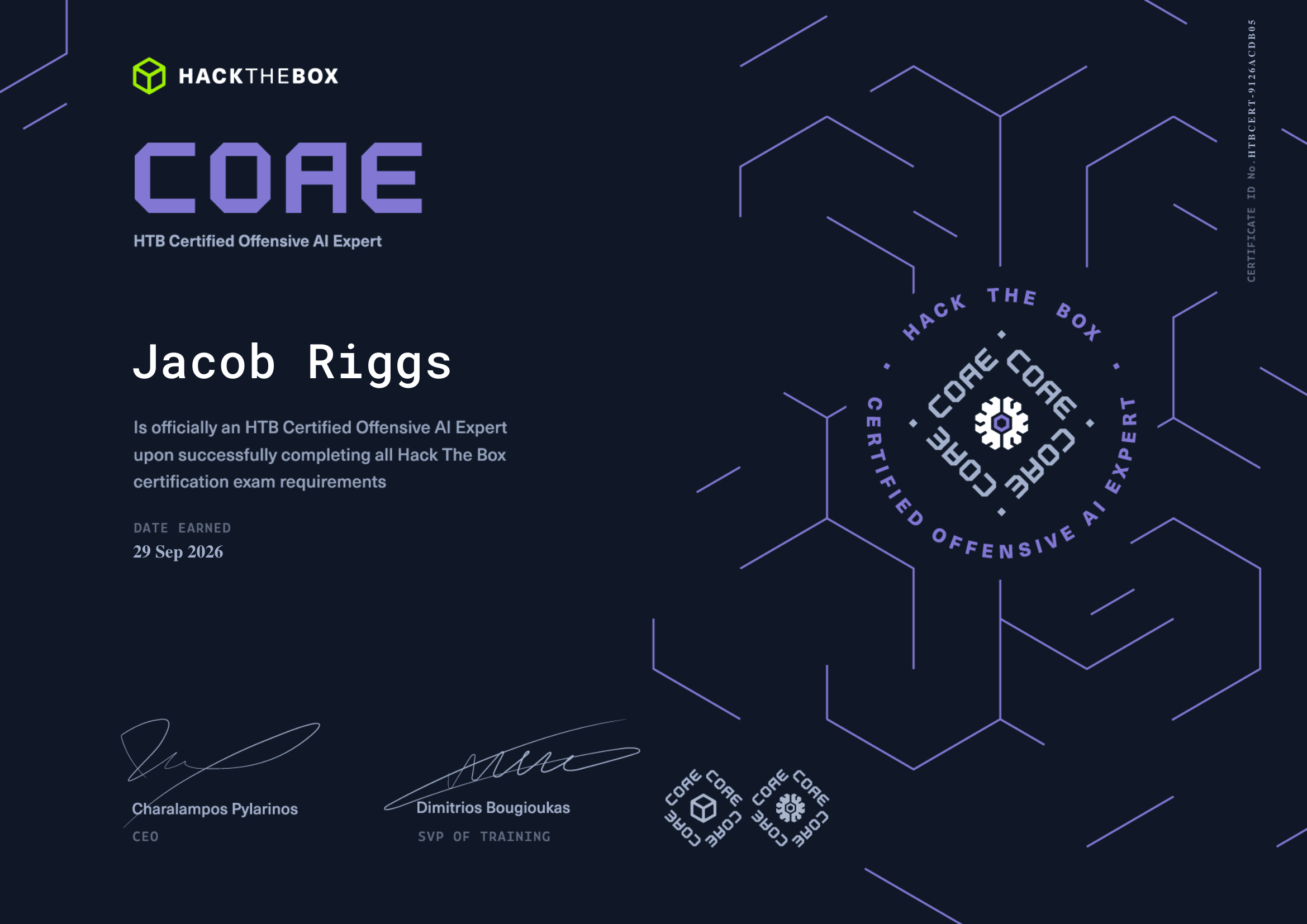 HackTheBox COAE certificate