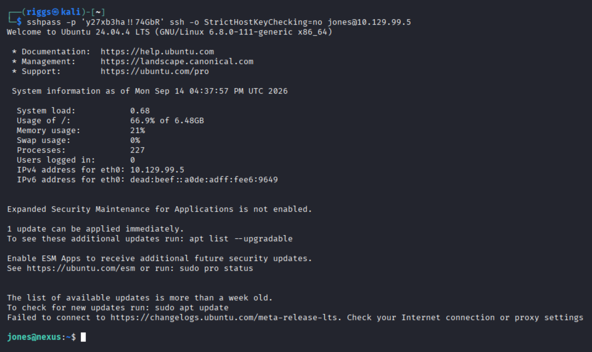 Ssh as jones into nexus