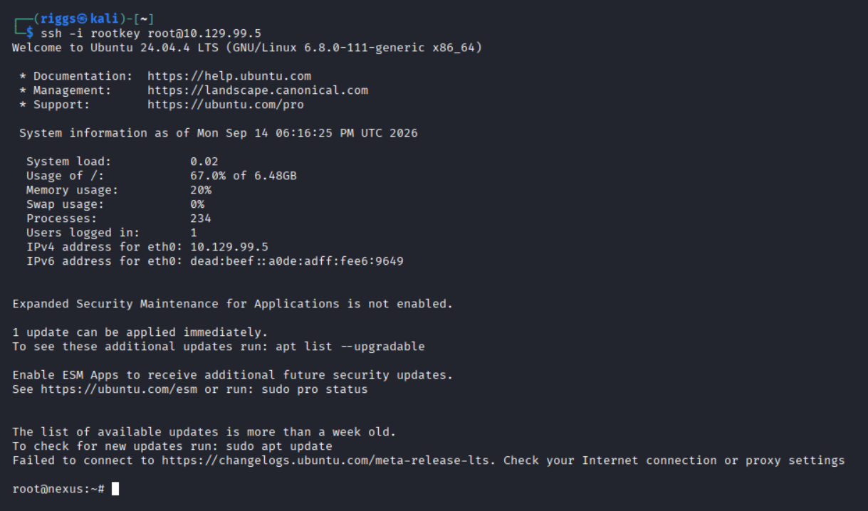 Ssh into nexus as root