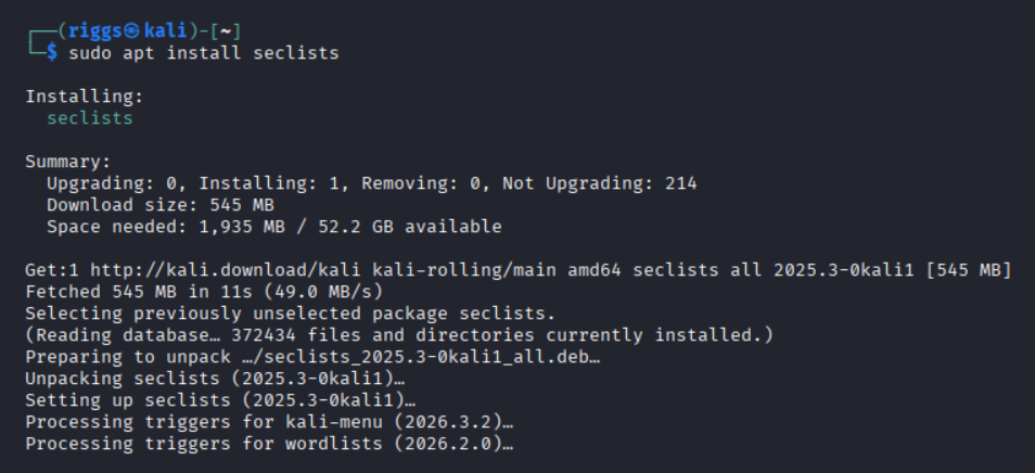 Downloading seclists