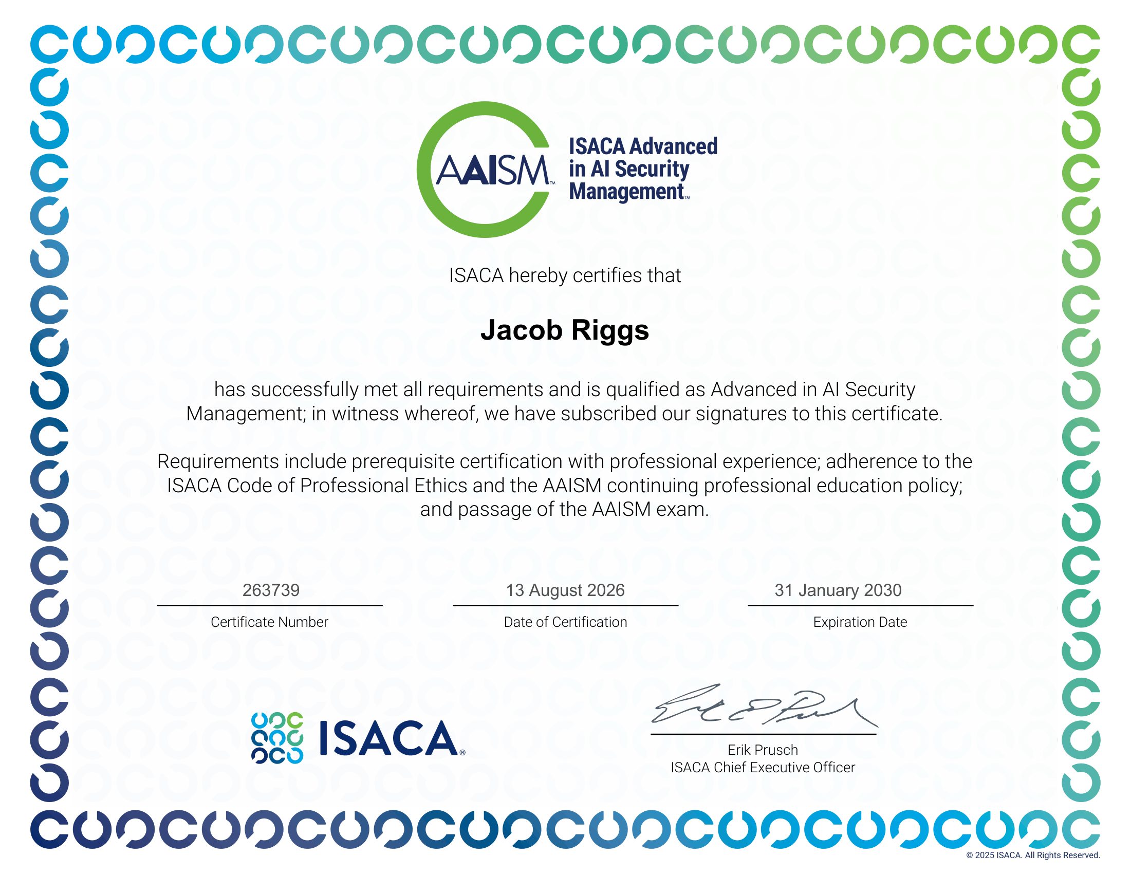 ISACA AAISM certificate