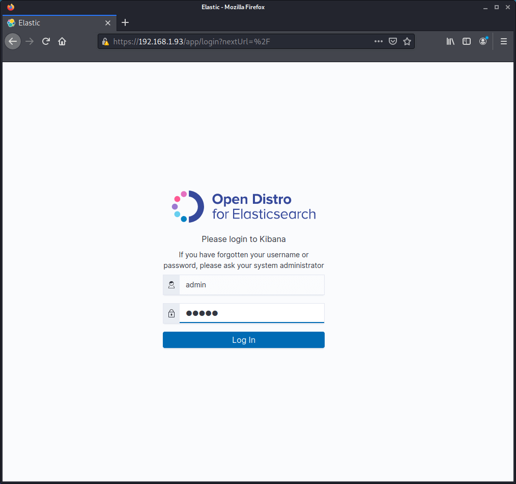 Kibana login interface