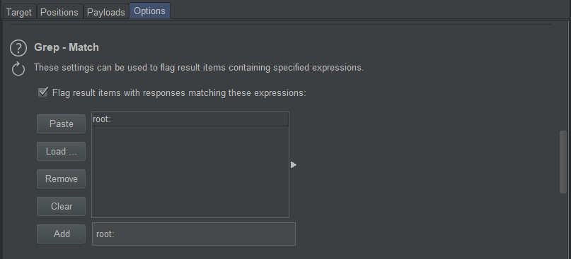 Options Grep match root