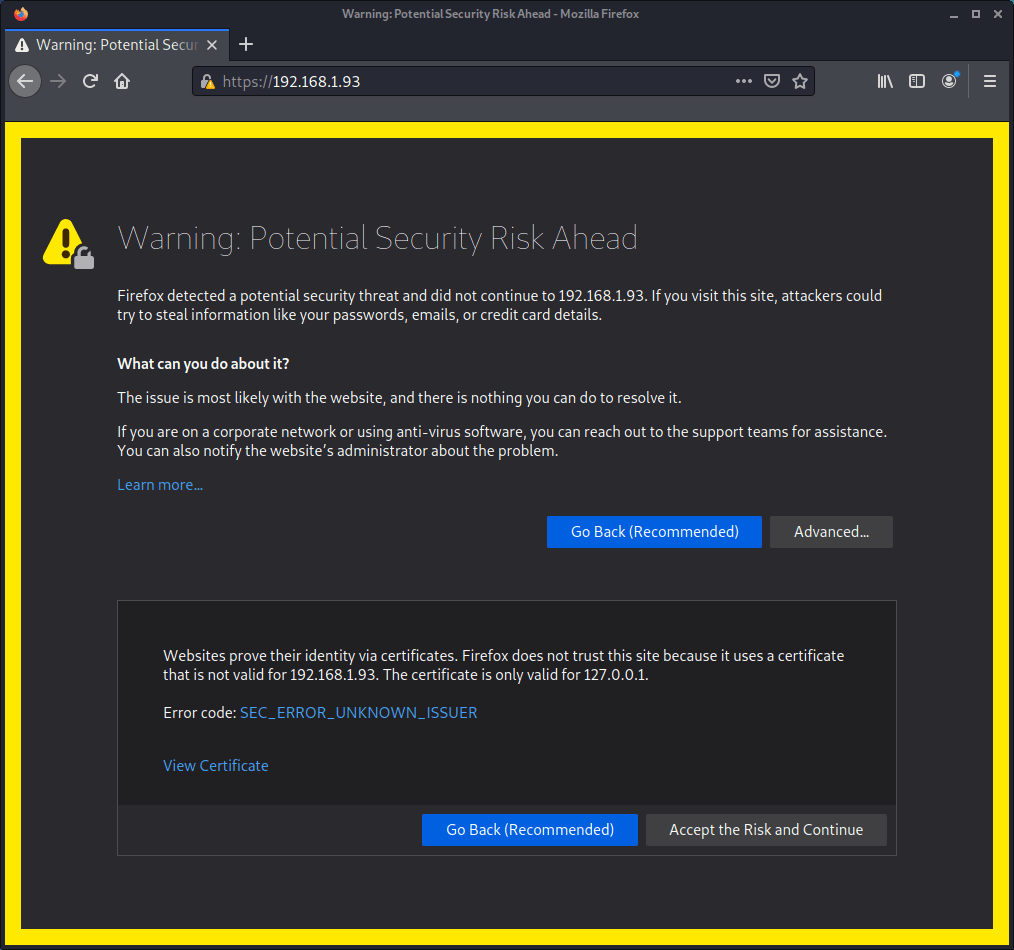 Browser warning first visit