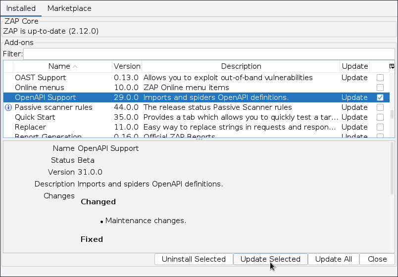 ZAProxy Update OpenAPI