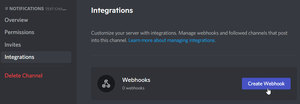 Create a web hook for channel
