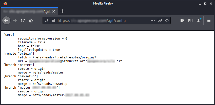 Screenshot of git config